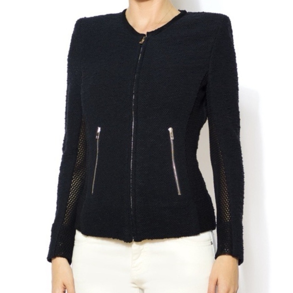 IRO Amiya Black Mesh Long Sleeve Zip Up Jacket EU36 ($445)